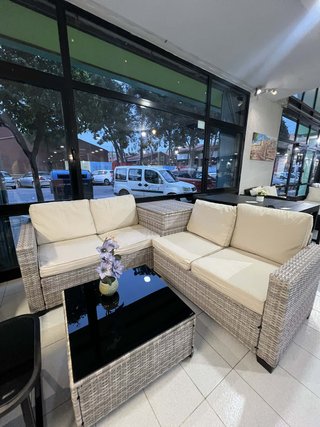Set Exterior Ratán Gris con Baúl