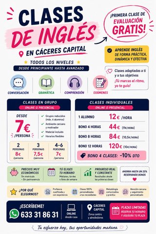 🇬🇧 CLASES DE INGLES EN CÁCERES Y ONLINE