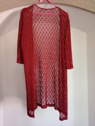 Cardigan rosso pizzo maniche 3/4