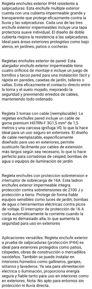 Regleta Exterior IP44 3 Tomas