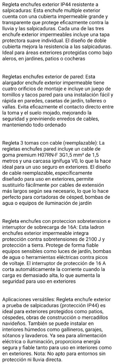 Regleta Exterior IP44 3 Tomas