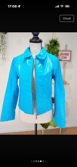 Giacca in vera pelle azzurra - M