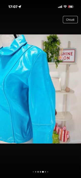 Giacca in vera pelle azzurra - M