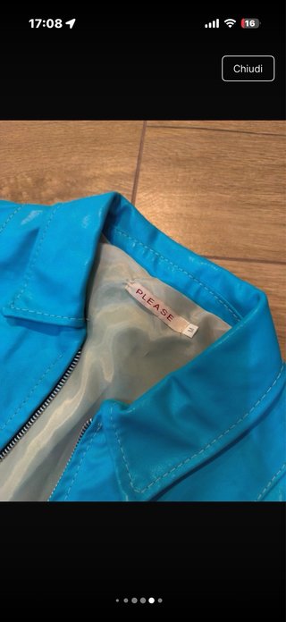 Giacca in vera pelle azzurra - M