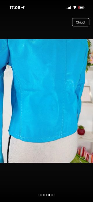 Giacca in vera pelle azzurra - M