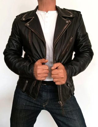Chupa cuero auténtico heavy rock M Medidas indicad