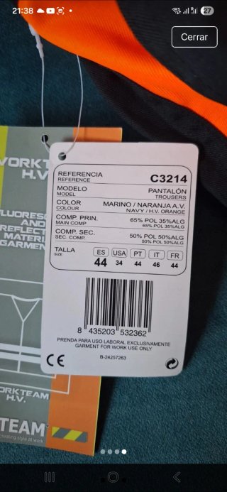 Pantalón WORKTEAM reflectante naranja