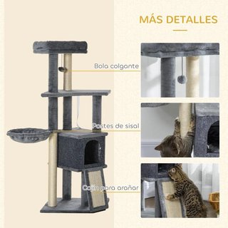 Árbol Rascador para Gatos 127 cm con Hamaca Gris