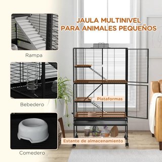 Jaula 4 Niveles con Ruedas para Roedores 136 cm