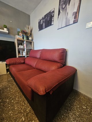 Sofá 3 plazas polipiel rojo y negro