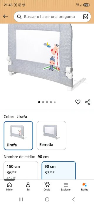 Barrera de Cama Infantil 90x60