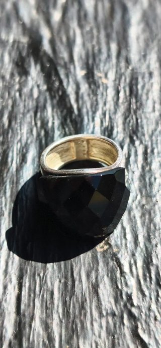 ANILLO PLATA GRAN VOLUMEN PIEDRA NEGRA FACETADA