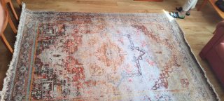 Alfombra estilo vintage beige y rojo