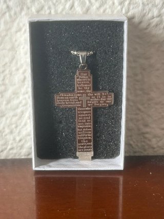 Colgante Cruz con Padre Nuestro Acero