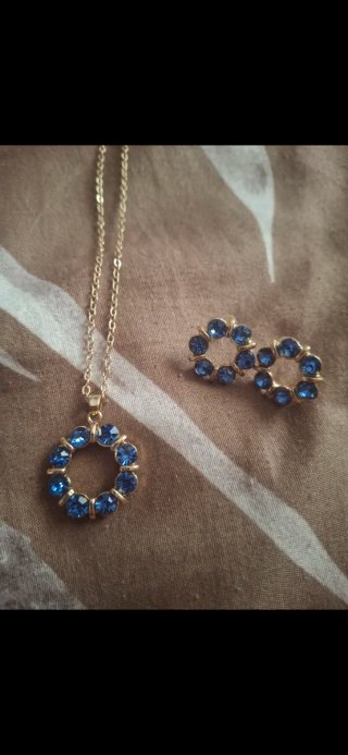 Conjunto Collar y Pendientes Aro Azul Dorado