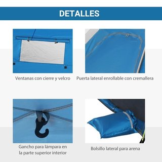 Carpa Playa Pop Up 1-2 Personas con Ventanas Azul