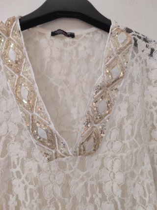 Blusa donna pizzo bianco dorato taglia unica