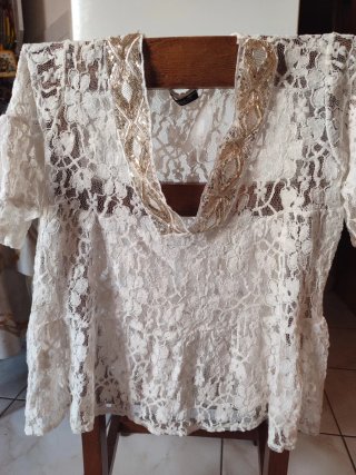 Blusa donna pizzo bianco dorato taglia unica
