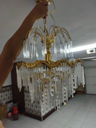 Lámpara de techo antigua dorada y cristal