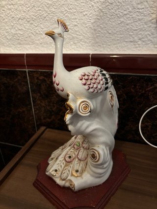 Figura Pavo Real Porcelana Vintage Dorada