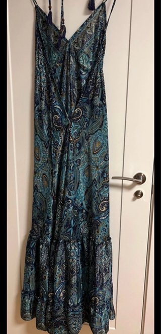 Vestido largo boho estilo Menorca, tejido satinado
