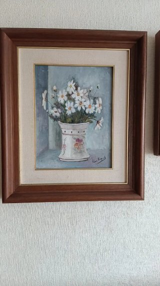Cuadro flores blancas jarrón