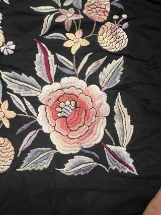 Antiguo Mantón de Manila Negro Flores