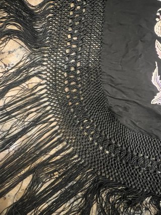 Antiguo Mantón de Manila Negro Flores