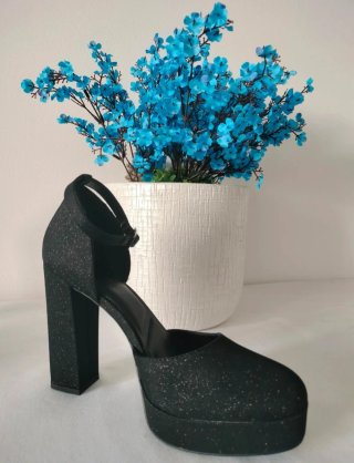 Sandalias Negras Plataforma Purpurina