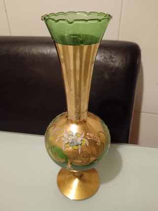 Florero Cristal Murano Soplado Oro y Verde