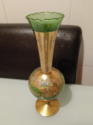 Florero Cristal Murano Soplado Oro y Verde