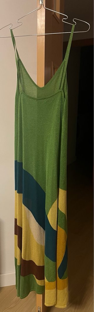 Vestido largo Oysho verde y multicolor
