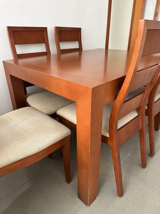 Mesa comedor extensible + 6 sillas madera