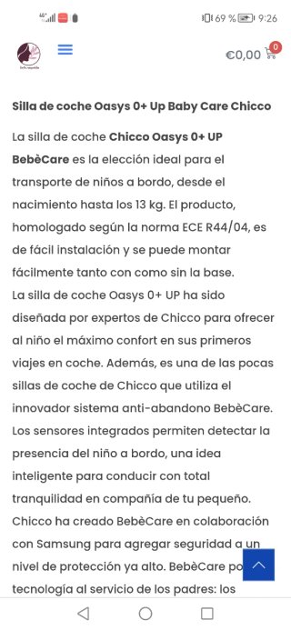 Silla de coche para bebé chicco oasys 0 +