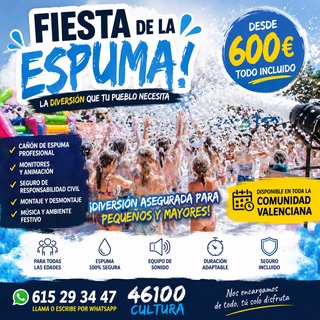 Fiesta de la espuma para eventos desde 600 €