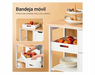 Mueble auxiliar cocina madera y blanco
