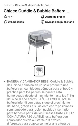 Cambiador con bañera para bebé
