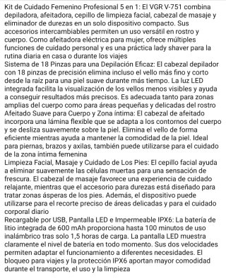 Depiladora VGR 751 Profesional Mujer 5 en 1