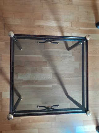 Mesa baja cristal y madera