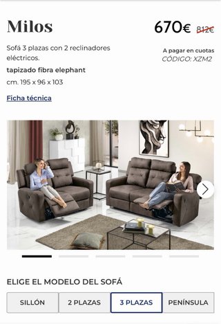 Sofá 3 plazas reclinable eléctrico.
