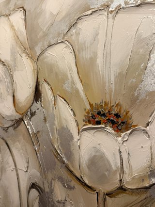 Cuadro Decorativo Floral Beige y Plateado