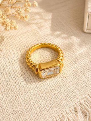 Anillo Baño de Oro Acero Swarovski Elements