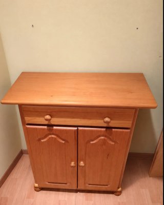 Mesitas madera maciza, somier y colchón
