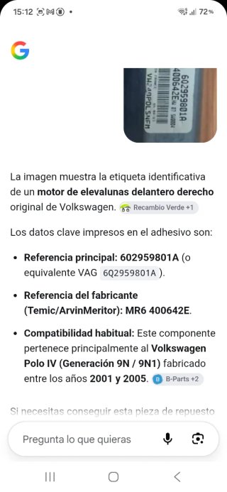 Motor elevalunas derecha VW Polo 9N
