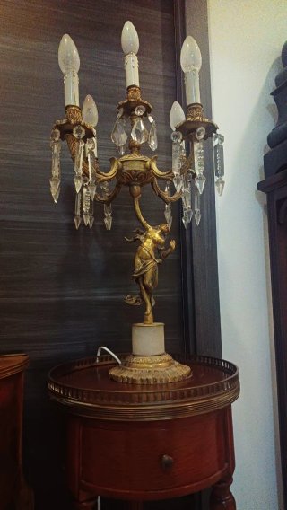 Pareja Lámparas Bronce Candelabro Cristal