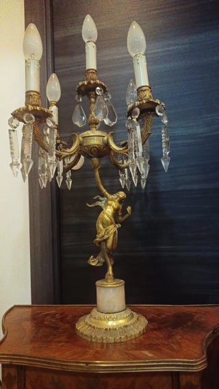 Pareja Lámparas Bronce Candelabro Cristal