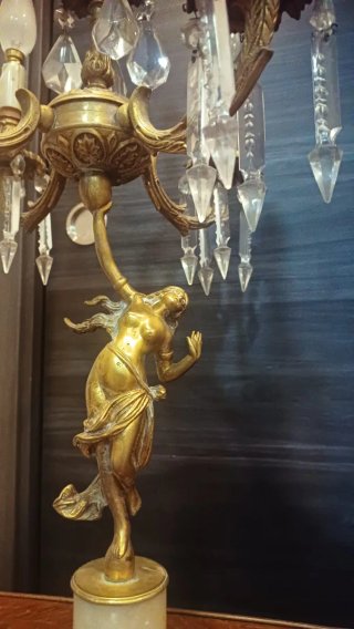 Pareja Lámparas Bronce Candelabro Cristal