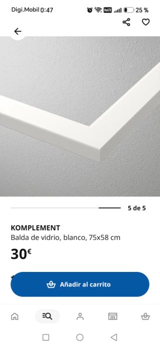 Balda de vidrio KOMPLEMENT Ikea 75x58 cm