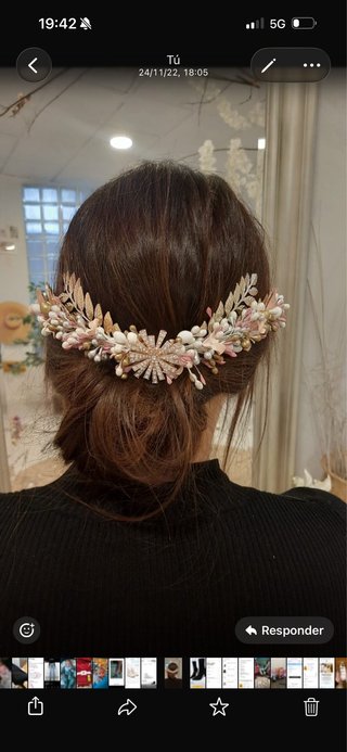 Tocado Novia Oro y Rosa