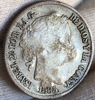 20 Centavos Peso Filipinas Plata Isabel II 1865 +